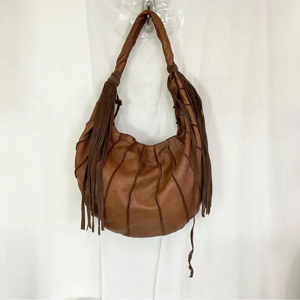 Lucky Brand Brown Canteena Fringe Leather Hobo Shoulder Bag